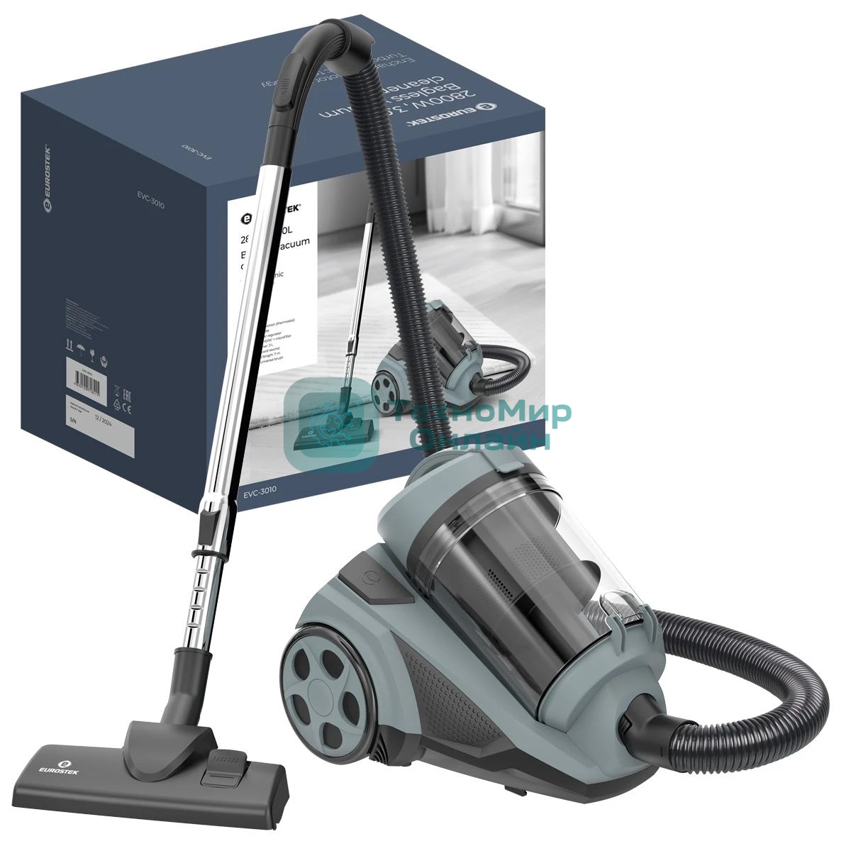 Пылесос Eurostek EVC-3010 синий, 400/2800 Вт, уборка сухая, пылесборник контейнер 3 л
