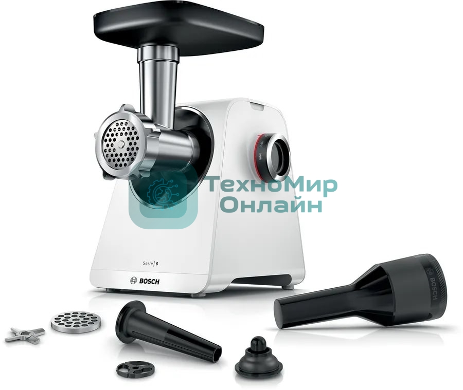 Мясорубка электрическая Bosch MFWS607W белый, 2100 Вт, 3.5 кг/мин, реверс, насадки - 4