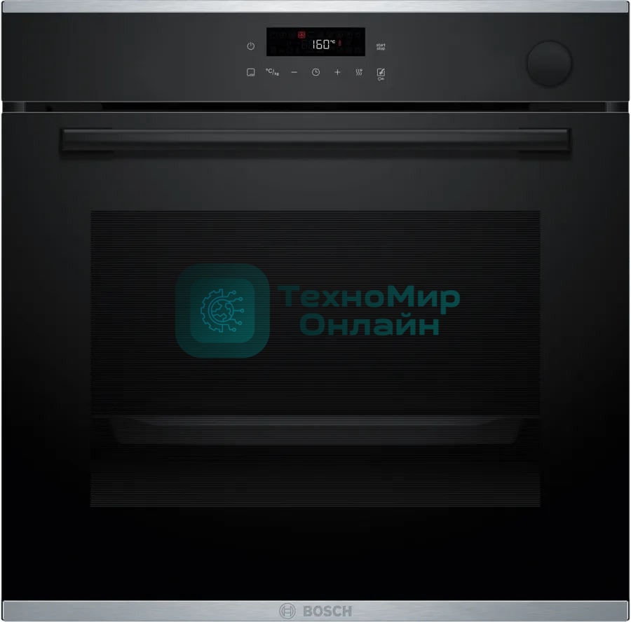 Встраиваемый духовой шкаф Bosch HRG232EB3 Serie 4 с добавлением пара Bosch, Auto Pilot 15, объем 71 л, 8 режимов нагрева, 3D Hotair, Soft move door,телескопические направляющие 1уровень,гидролиз+каталитическая очистка задней стенки,сенсорное управление,черный+профиль из нержавеющей стали
