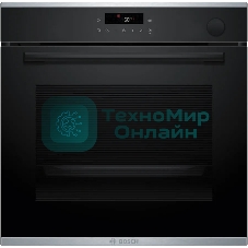 Встраиваемый духовой шкаф Bosch HRG232EB3 Serie 4 с добавлением пара Bosch, Auto Pilot 15, объем 71 л, 8 режимов нагрева, 3D Hotair, Soft move door,телескопические направляющие 1уровень,гидролиз+каталитическая очистка задней стенки,сенсорное управление,черный+профиль из нержавеющей стали