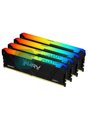 Оперативная память Kingston Fury Beast, DDR4, 32GB (4x8GB), 3600MHz, CL17, DIMM, с радиаторами, RGB, черный