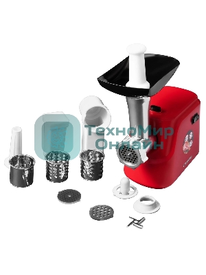 Мясорубка электрическая Starwind SMG3225 красный, 1500 Вт, 2.0 кг/мин, реверс, защита от перегрузки, насадки - 8