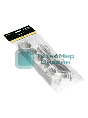 Удлинитель ExeGate ECE-5-5W (EX285827RUS), белый, 5 м, евровилка с заземлением, 5 евророзеток с заземлением, 2200 Вт