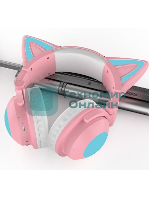 Беспроводные/проводные наушники Party Cat mini BT 0051 розово-голубой, накладные, Bluetooth + проводной, кошачьи ушки, до 10 ч