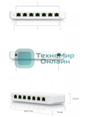Коммутатор Ubiquiti UniFi Switch Ultra 60W PoE-коммутатор, 8х 1G RJ45, раздача 52 Вт