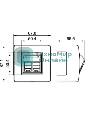 Коробка для миниканалов DKC (ДКС) 10656 с двумя телефонными/компьютерными розетками, белый