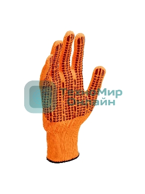 Перчатки Сибртех трикотажные, синтетическая нить, ПВХ-гель точка, оранжевый, L, 13 класс