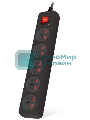 Сетевой фильтр Buro 500UNH-3-BG 3м (5 розеток) черный/серый (коробка)