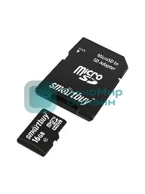Флеш карта MicroSDHC (Transflash) 16Gb Smartbuy (Class 10)+SDадаптер