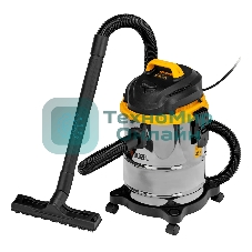 Строительный пылесос Denzel SVC15 серебристый/желтый, 1200 Вт, уборка сухая/сбор воды/выдув, пылесборник мешок, 15 л