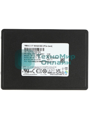Накопитель SSD Samsung Enterprise PM9A3 черный MZQL2960HCJR-00A07 960Gb, PCIe 3.1 x4, 2.5