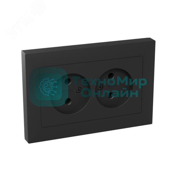 Розетка 2-м СП Эпика 16А без заземл. без защ. шторок с рамкой механизм черный EKF UP1-SOB-200
