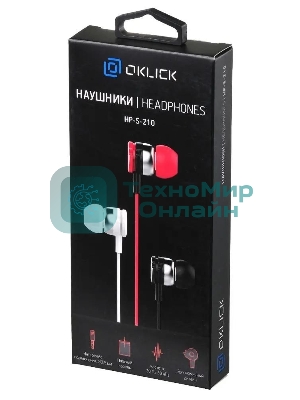 Проводные наушники Oklick HP-S-210 красный, внутриканальные, Jack 3.5 мм