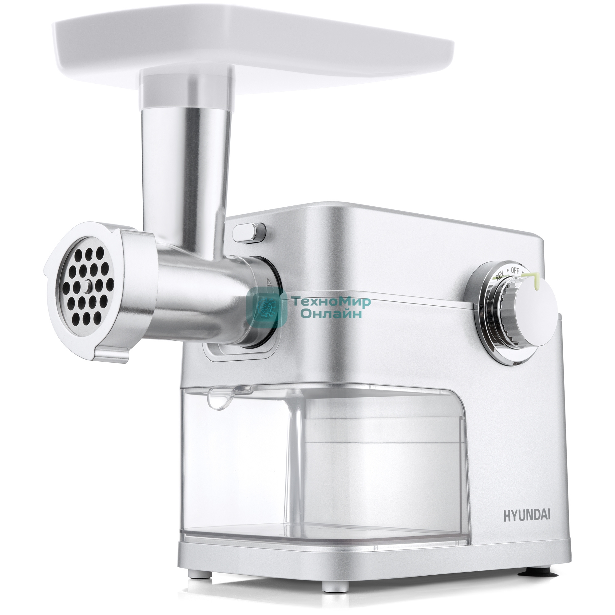 Мясорубка электрическая Hyundai HY-MG5591 серый, 1900 Вт, 2.4 кг/мин, реверс, защита от перегрузки, насадки - 5