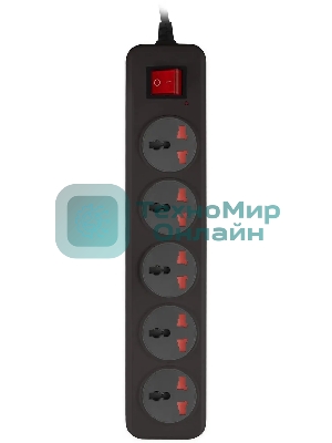 Сетевой фильтр Buro 500UNH-1.8-BG 1.8м (5 розеток) черный/серый (коробка)