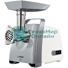 Мясорубка электрическая Bosch MFW 66020 белый/серый, 1800 Вт, 3.0 кг/мин, реверс, защита от перегрузки, насадки - 5