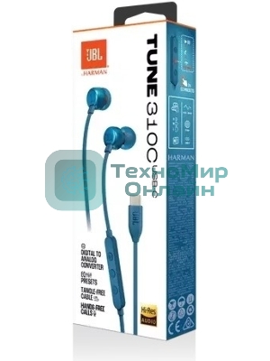 Проводные наушники JBL Tune 310C синий, внутриканальные, микрофон
