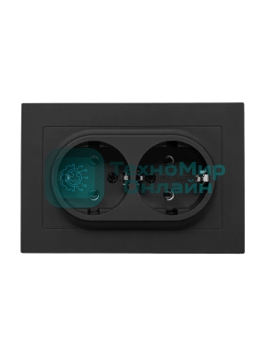 Розетка 2-м EKF UP1-SOB-210 СП Эпика 16А с заземл. без защ. шторок с рамкой механизм черный