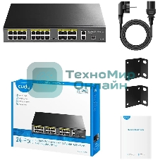 Коммутатор Cudy FS1026PS1, (L2) 24x100 Мбит/с 2x1 Гбит/с, 1SFP, 24PoE, 24PoE+ 300W, неуправляемый