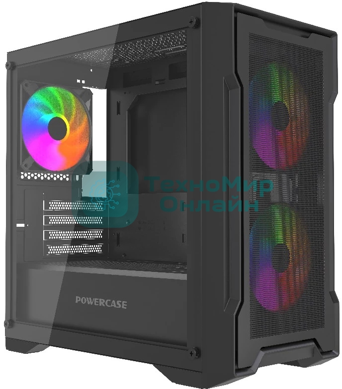 Компьютерный корпус Powercase Mistral Micro X3B ARGb, Tempered Glass, 3x 120мм ARGb PWM Fan, черный, mATX (CMMXB-A3)