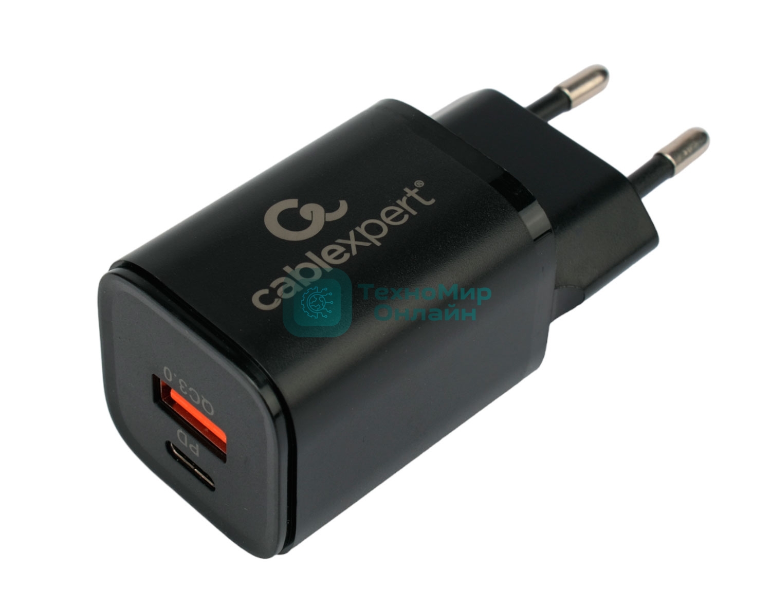 Сетевое зарядное устройство Cablexpert MP3A-PC-43, 30Вт, 3А, быстрая зарядка QC3.0/PD, 2 порта: USB и Type-C, черный, пакет