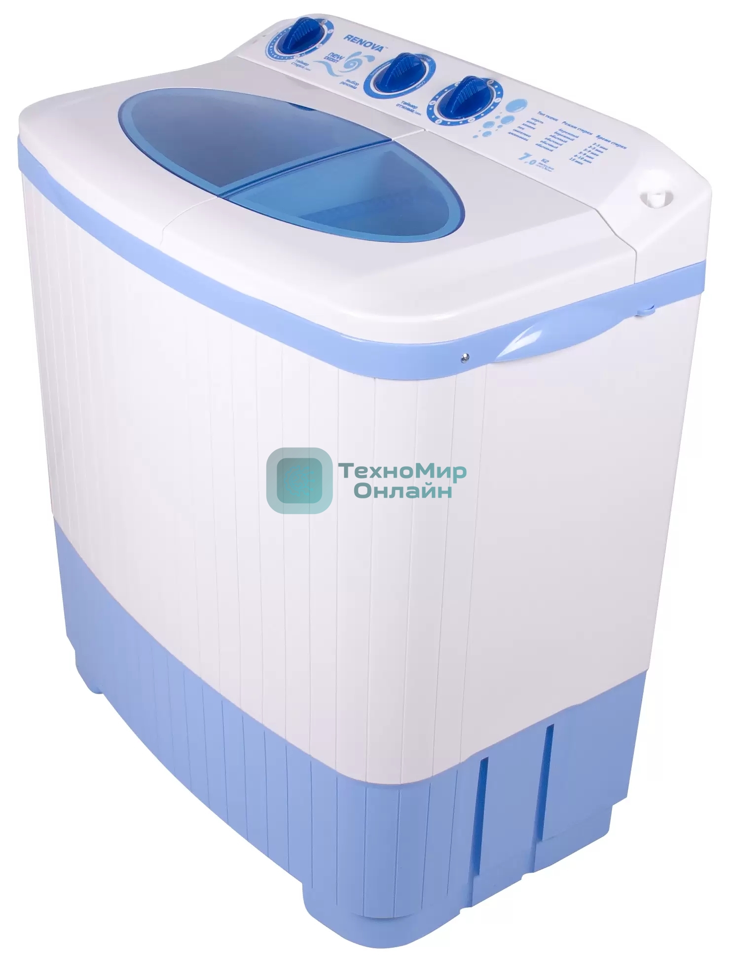 Стиральная машина Renova WS-70P/РЕТ белый/голубой, загрузка вертикальная 5.5 кг, 1350 об/мин, класс: D