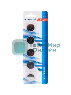 Батарейки литиевые Gembird Gb-CR2032-5B тип CR2032, 5шт, блистер