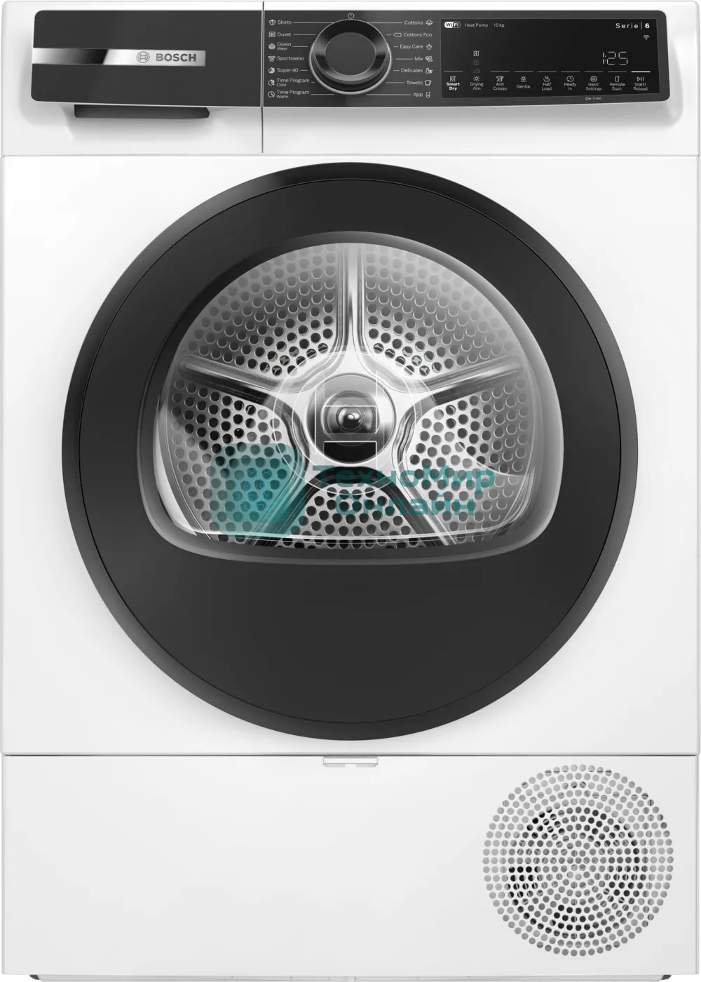 Сушильная машина Bosch Serie 6 WQK25200ME, с тепловым насосом, макс.загрузка - 10 кг, Класс энергоэфф-ти: A++, LED-дисплей с текстовой информацией. 15 автопрограмм сушки,Easy Clean with A++,габариты: 842x598x613 mm, белый