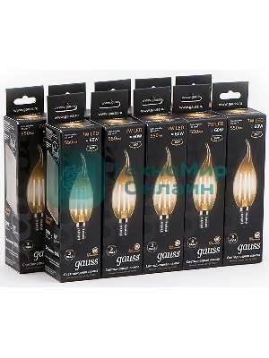 Лампа светодиодная Gauss Filament 7Вт цок.: E14 свеча 220B св. свеч. белый теп. CF35 (упак.: 10 шт) (104801107)