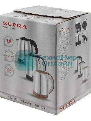 Чайник электрический SUPRA KES-1824 1.8 л, 1500 Вт, серебристый/черный (корпус: нержавеющая сталь)