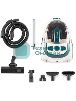 Пылесос Hyundai HYV-C3500 белый/бирюзовый, 380/2220 Вт, уборка сухая, пылесборник контейнер 2.5 л