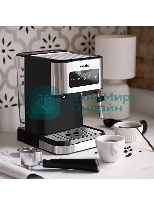 Кофеварка рожковая ARESA AR-1612 черный, исп. кофе - молотый, 1,5 л, 1100 Вт, 15 бар