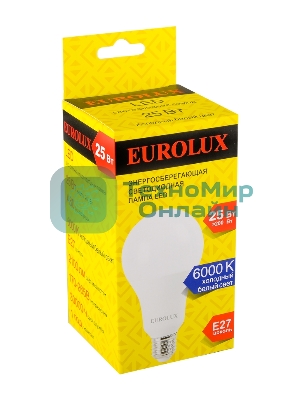 Лампа светодиодная EUROLUX LL-E-A80-25W-230-6K-E27 груша