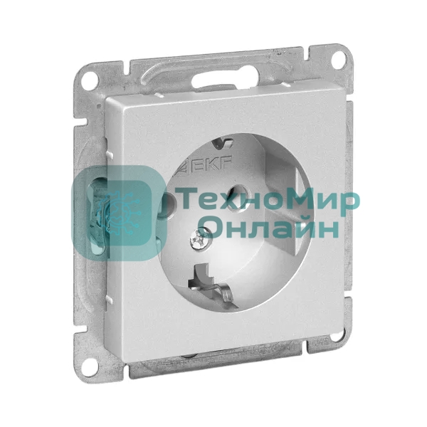 Механизм розетки EKF UP1-SOA-110 16А, с заземлением, без шторок, алюминий Эпика