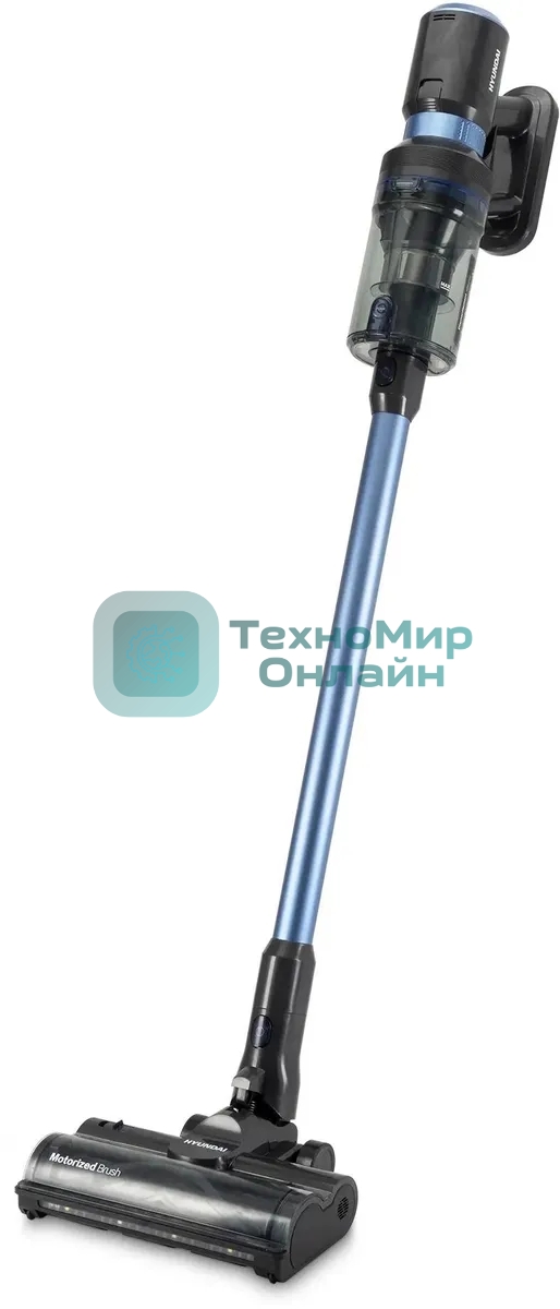 Пылесос вертикальный Hyundai HYV-S7970 серый/синий, питание от аккумулятора, 210 Вт, уборка сухая, пылесборник 0.47 л
