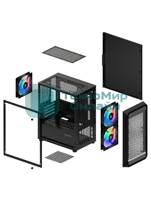 Компьютерный корпус XASTRA A303M 3FRGb Black mATX/Mesh/ tempered glass/2x140мм + 1x120мм FRGb fans/ A303M-2FC14F-1FC12F