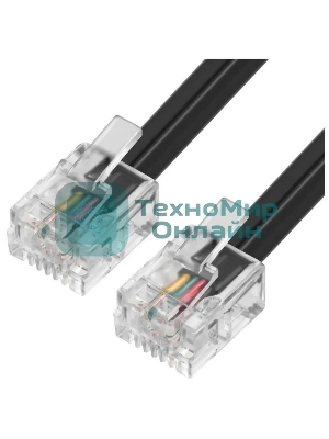Патч-корд телефонный ExeGate TC4P4C-2M (шнур для телефонной трубки, витой, RJ-10 (4P-4C), 2м, черный)