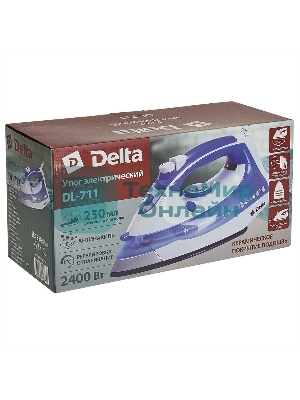 Утюг Delta DL-711 белый с фиолетовым, 2400 Вт, 20 г/мин, 120 г/мин, 250 мл