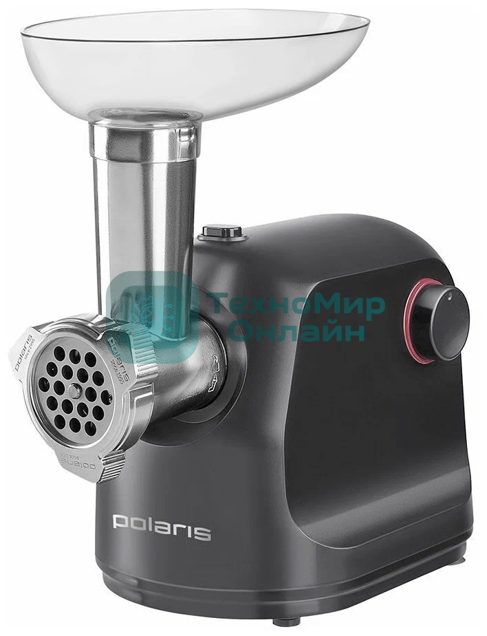 Мясорубка электрическая Polaris PMG1872 RUS серый, 1800 Вт, 2.0 кг/мин, реверс, защита от перегрузки, насадки - 4