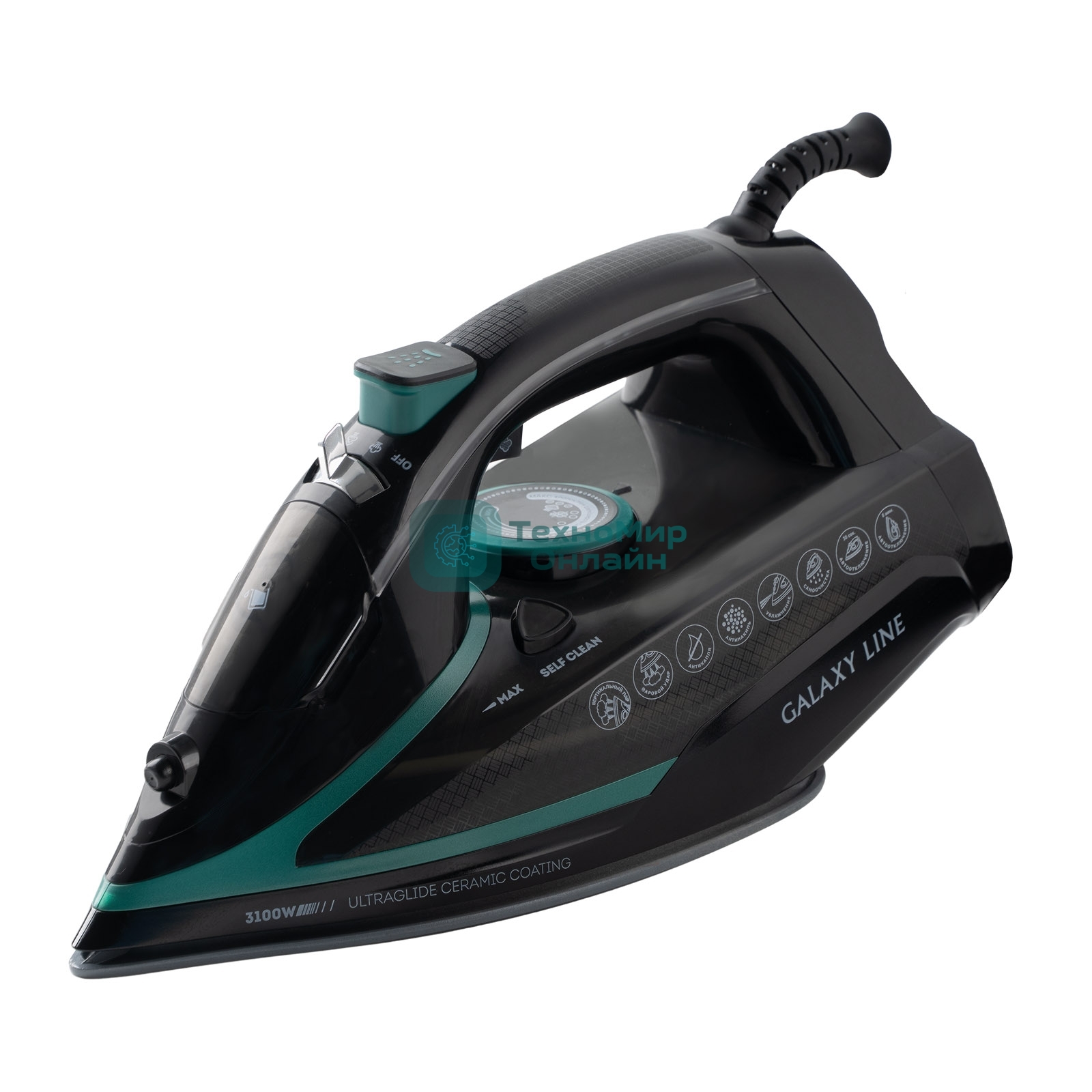 Утюг Galaxy GL 6136 черный/зеленый, 3100 Вт, 80 г/мин, 220 г/мин, 350 мл