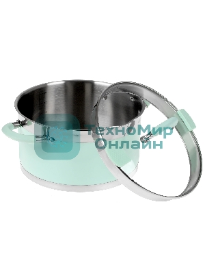 Кастрюля LARA LR02-544 MINT 24x13 см, 5,7 л, носик, индукционное дно, крышка с бортом, нержавеющая сталь