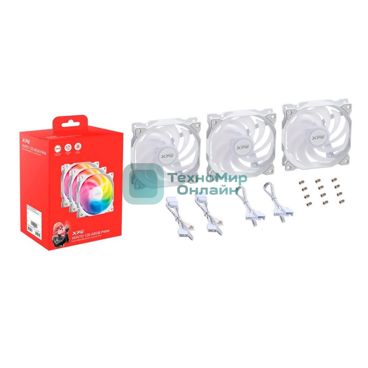 Комплект вентиляторов для корпуса ADATA XPG VENTO 120 ARGb PWM белый, 120 мм, 1850 об/мин, 21 дБ, 4 pin