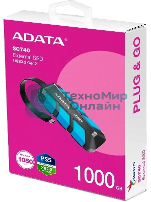 Внешний SSD ADATA SC740, 1TB, USB 3.2 Gen 2 Type-C, R/W 1050/1000, синий