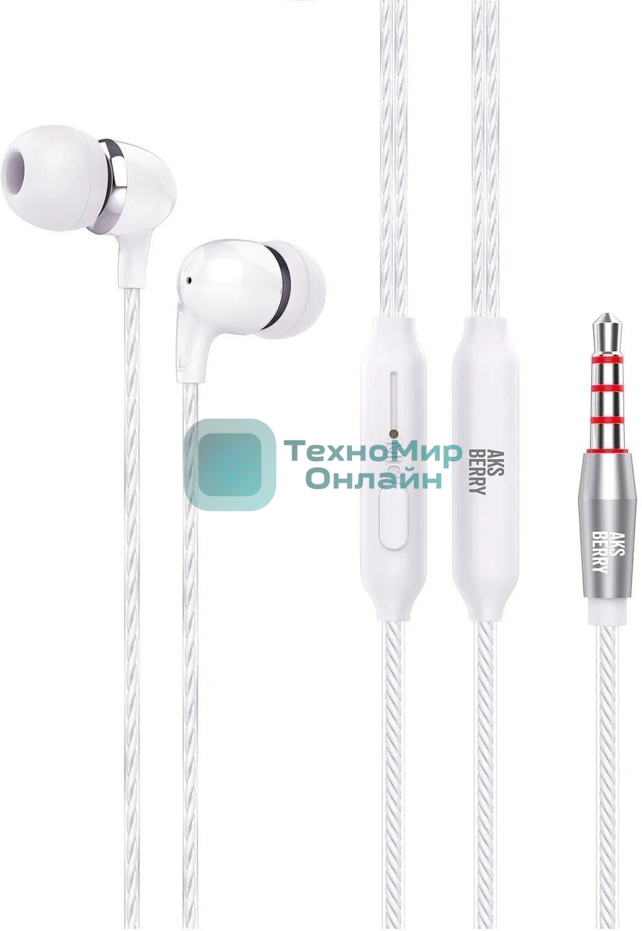 Проводные наушники Aksberry Y1 белый, вкладыши, встроенный микрофон, кнопка управления вызовами