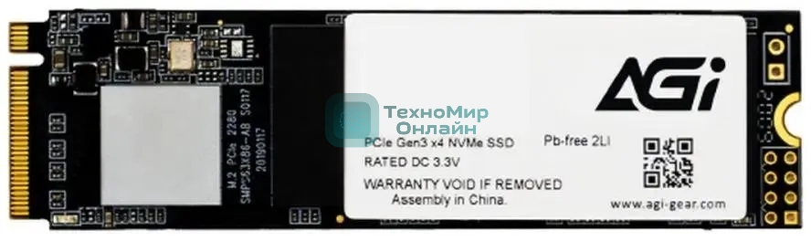 Накопитель SSD AGI AI298, 1Tb, PCIe 3.0 x4, M.2 2280, NVMe, R/W 2590/2050