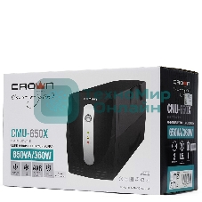 Источник бесперебойного питания Crown CMU-650X (650ВА/360 Вт; 2хEURO резервным питанием и фильтрацией; 12V/7AH х 1; пластик)