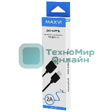 Кабель Maxvi MC-02 black USB-A - Type-C ток макс. нагрузки 2А, макс. напряжение 5V, длина кабеля 1м, материал PVC, черный