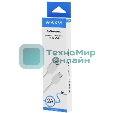 Кабель Maxvi MC-02 white USB-A - Type-C ток макс. нагрузки 2А, макс. напряжение 5V, длина кабеля 1м, материал PVC, белый