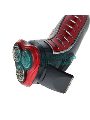 Электробритва Sakura SA-5414RB красно-черный(Бритва электрическая, сухое бритье, работа от аккумулятора. 3 бреющие головки. Индикатор заряда батарейки. Защитная крышка. Щеточка для очистки.)