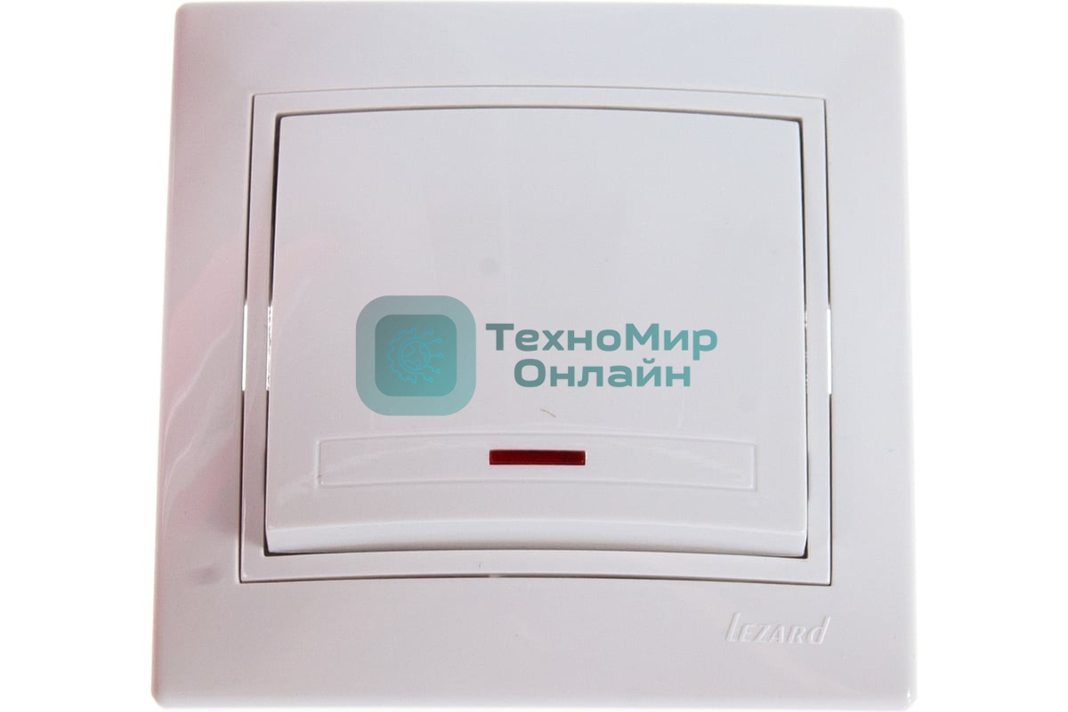 Выключатель LEZARD 1-кл. СП Мира 10А IP20 с подсветкой белый/белый 701-0202-111